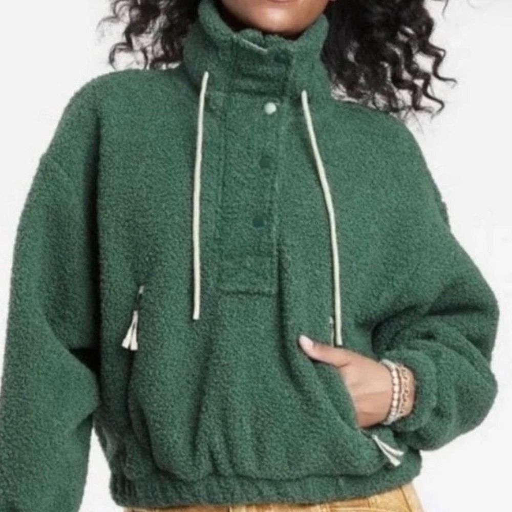 Universal Thread Green Sherpa Fleece Pullover Snap Funnel Neck Jacket Small